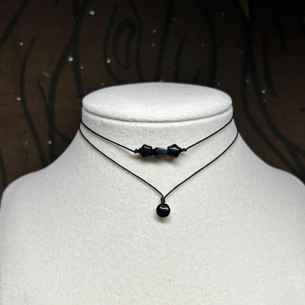 Black chrome czech glass layering set cord adjustable dainty grunge indie boho
